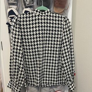 SHEIN Black and White Houndstooth Long Sleeve Blouse